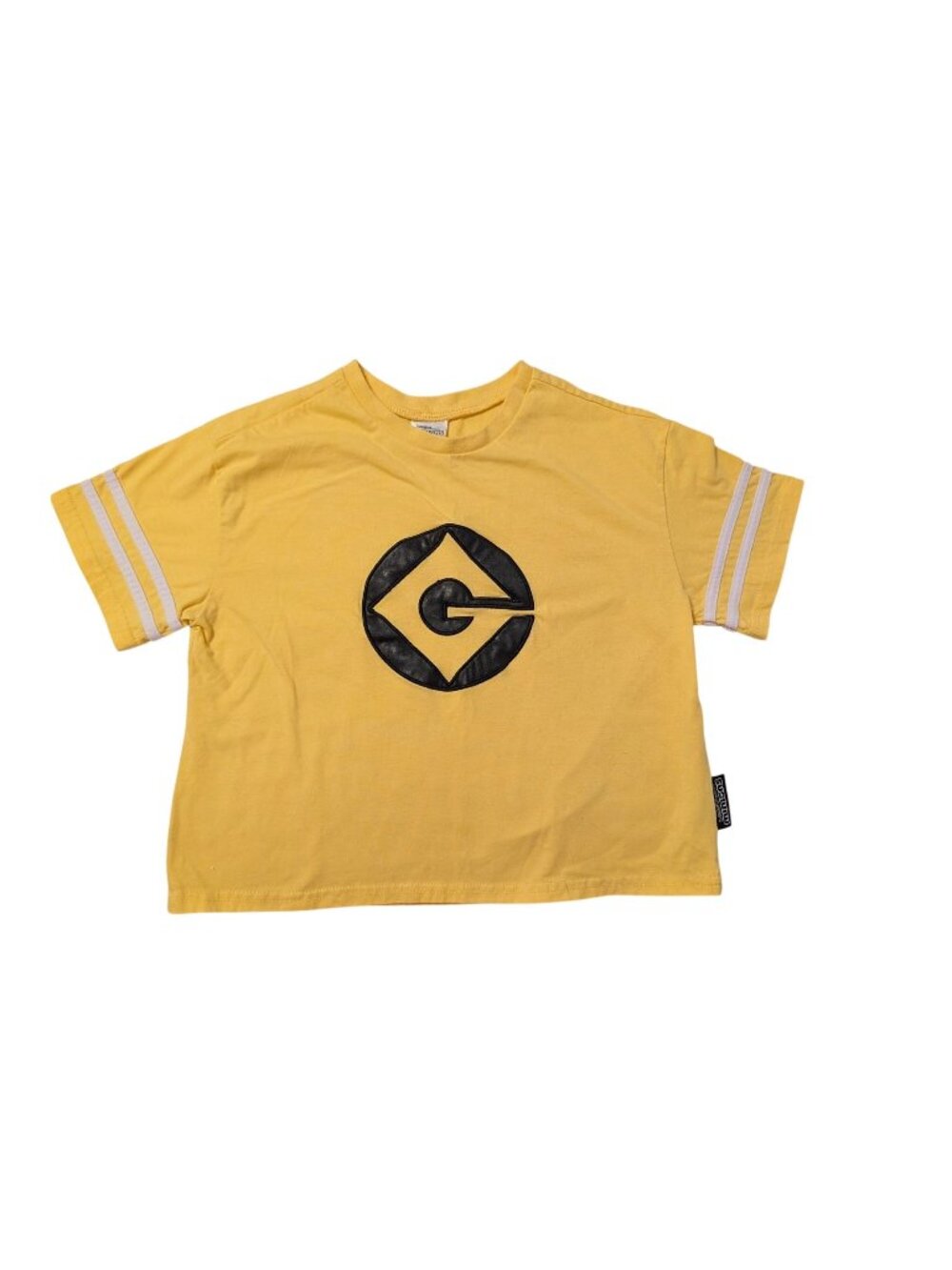 Illumination Minions Yellow Crop Top With Black Logo & White Sleeve Stripes - L